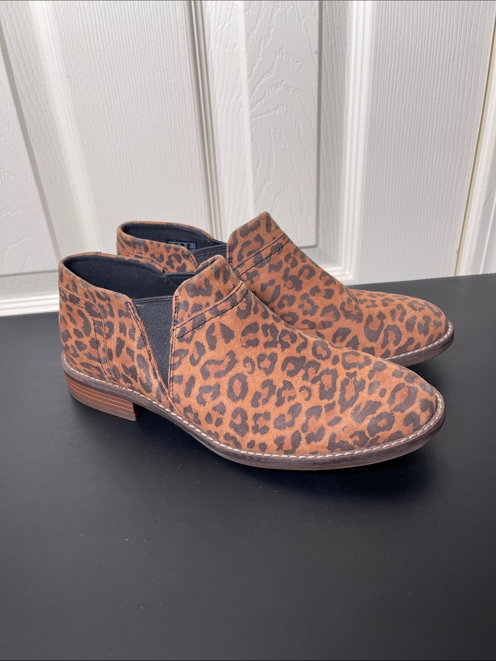 Clarks Leopard-Print Ankle Booties in Brown and Black